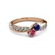 3 - Nicia Blue Sapphire and Rhodolite Garnet with Side Diamonds Bypass Ring 