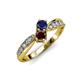 4 - Nicia Blue Sapphire and Red Garnet with Side Diamonds Bypass Ring 