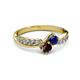 3 - Nicia Blue Sapphire and Red Garnet with Side Diamonds Bypass Ring 