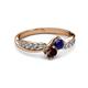 3 - Nicia Blue Sapphire and Red Garnet with Side Diamonds Bypass Ring 