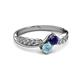 3 - Nicia Blue Sapphire and Aquamarine with Side Diamonds Bypass Ring 