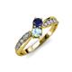 4 - Nicia Blue Sapphire and Aquamarine with Side Diamonds Bypass Ring 