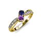 4 - Nicia Blue Sapphire and Amethyst with Side Diamonds Bypass Ring 