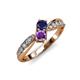 4 - Nicia Blue Sapphire and Amethyst with Side Diamonds Bypass Ring 