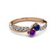 3 - Nicia Blue Sapphire and Amethyst with Side Diamonds Bypass Ring 