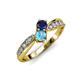 4 - Nicia Blue Sapphire and Blue Topaz with Side Diamonds Bypass Ring 