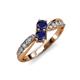 4 - Nicia Blue Sapphire with Side Diamonds Bypass Ring 
