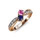 4 - Nicia Pink and Blue Sapphire with Side Diamonds Bypass Ring 