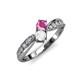 4 - Nicia Pink and White Sapphire with Side Diamonds Bypass Ring 