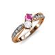 4 - Nicia Pink and White Sapphire with Side Diamonds Bypass Ring 