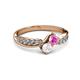 3 - Nicia Pink and White Sapphire with Side Diamonds Bypass Ring 