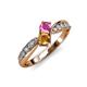 4 - Nicia Pink Sapphire and Citrine with Side Diamonds Bypass Ring 