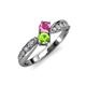4 - Nicia Pink Sapphire and Peridot with Side Diamonds Bypass Ring 