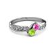 3 - Nicia Pink Sapphire and Peridot with Side Diamonds Bypass Ring 