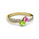 3 - Nicia Pink Sapphire and Peridot with Side Diamonds Bypass Ring 