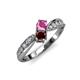 4 - Nicia Pink Sapphire and Red Garnet with Side Diamonds Bypass Ring 
