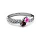 3 - Nicia Pink Sapphire and Red Garnet with Side Diamonds Bypass Ring 