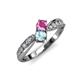 4 - Nicia Pink Sapphire and Aquamarine with Side Diamonds Bypass Ring 