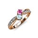 4 - Nicia Pink Sapphire and Aquamarine with Side Diamonds Bypass Ring 