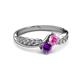 3 - Nicia Pink Sapphire and Amethyst with Side Diamonds Bypass Ring 