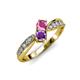 4 - Nicia Pink Sapphire and Amethyst with Side Diamonds Bypass Ring 