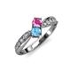 4 - Nicia Pink Sapphire and Blue Topaz with Side Diamonds Bypass Ring 