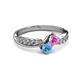 3 - Nicia Pink Sapphire and Blue Topaz with Side Diamonds Bypass Ring 