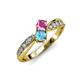 4 - Nicia Pink Sapphire and Blue Topaz with Side Diamonds Bypass Ring 