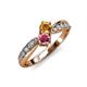 4 - Nicia Citrine and Rhodolite Garnet with Side Diamonds Bypass Ring 