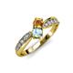 4 - Nicia Citrine and Aquamarine with Side Diamonds Bypass Ring 