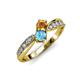4 - Nicia Citrine and Blue Topaz with Side Diamonds Bypass Ring 