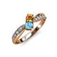 4 - Nicia Citrine and Blue Topaz with Side Diamonds Bypass Ring 
