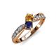 4 - Nicia Citrine and Blue Sapphire with Side Diamonds Bypass Ring 
