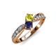 4 - Nicia Yellow and Blue Sapphire with Side Diamonds Bypass Ring 