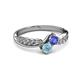 3 - Nicia Tanzanite and Aquamarine with Side Diamonds Bypass Ring 