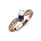4 - Nicia White and Blue Sapphire with Side Diamonds Bypass Ring 