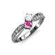 4 - Nicia White and Pink Sapphire with Side Diamonds Bypass Ring 