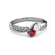 3 - Nicia White Sapphire and Ruby with Side Diamonds Bypass Ring 