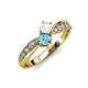 4 - Nicia White Sapphire and Blue Topaz with Side Diamonds Bypass Ring 