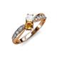 4 - Nicia White Sapphire and Citrine with Side Diamonds Bypass Ring 