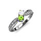 4 - Nicia White Sapphire and Peridot with Side Diamonds Bypass Ring 