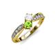 4 - Nicia White Sapphire and Peridot with Side Diamonds Bypass Ring 