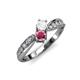 4 - Nicia White Sapphire and Rhodolite Garnet with Side Diamonds Bypass Ring 