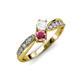 4 - Nicia White Sapphire and Rhodolite Garnet with Side Diamonds Bypass Ring 