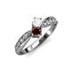 4 - Nicia White Sapphire and Red Garnet with Side Diamonds Bypass Ring 