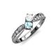 4 - Nicia White Sapphire and Aquamarine with Side Diamonds Bypass Ring 