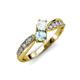4 - Nicia White Sapphire and Aquamarine with Side Diamonds Bypass Ring 