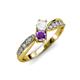 4 - Nicia White Sapphire and Amethyst with Side Diamonds Bypass Ring 