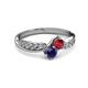 3 - Nicia Ruby and Blue Sapphire with Side Diamonds Bypass Ring 