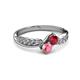 3 - Nicia Ruby and Pink Tourmaline with Side Diamonds Bypass Ring 